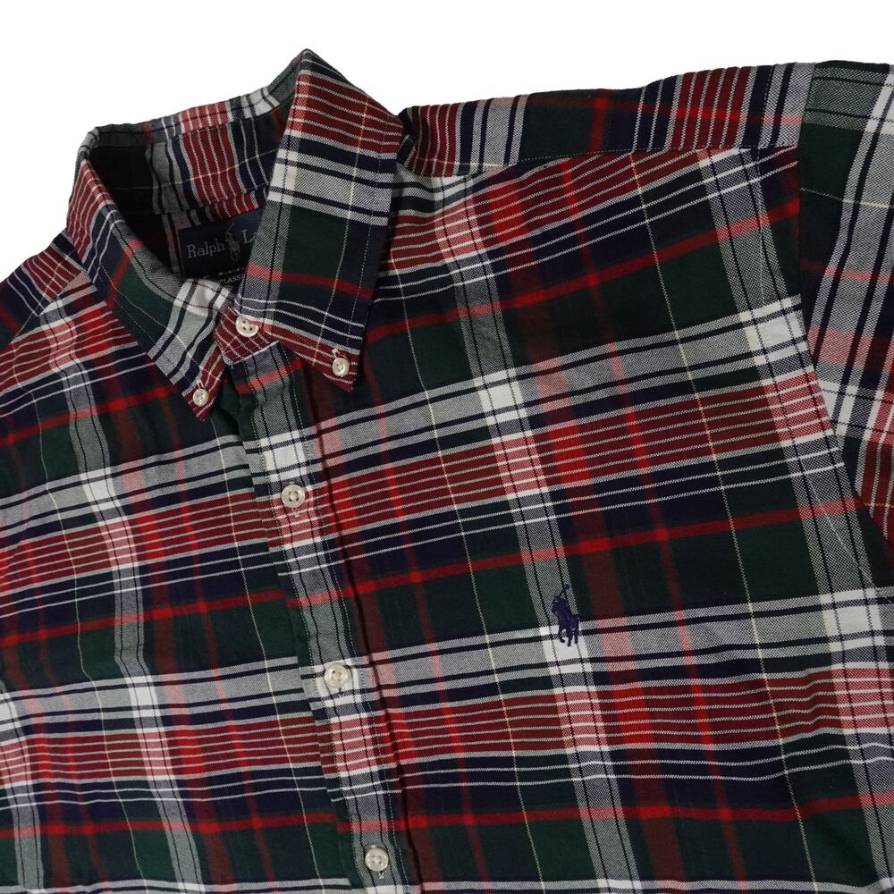 Ralph Lauren Vintage Y2K Christmas Plaid Flannel Button Up Shirt Mens 16.5 32 33